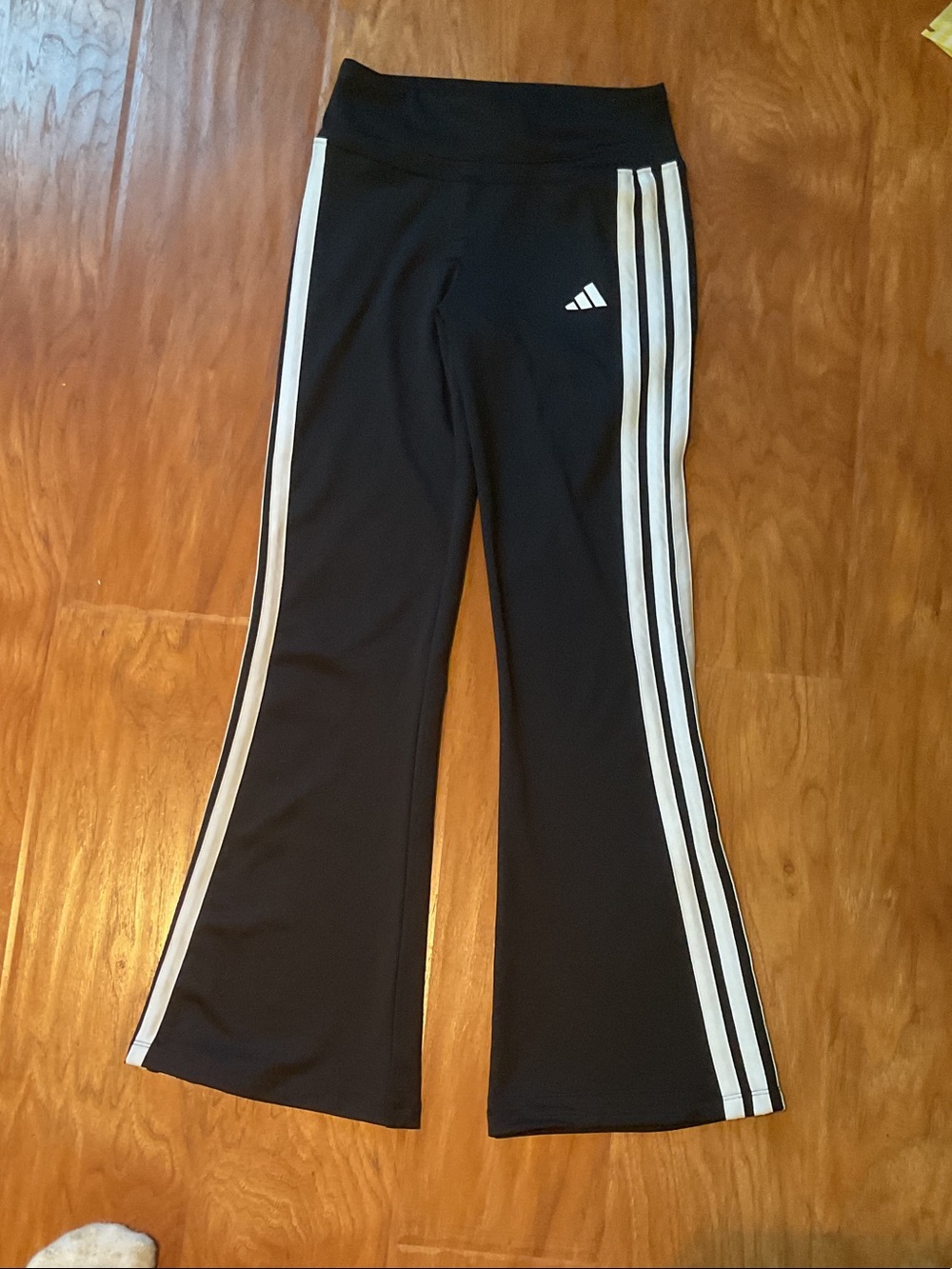 adidas Kids Black Flare Leg Pants with White Triple Stripes